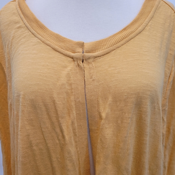 LOGO by Lori Goldstein Slub Knit cardigan Chiffon Trim Yellow Fall Top  XL - Picture 3 of 9